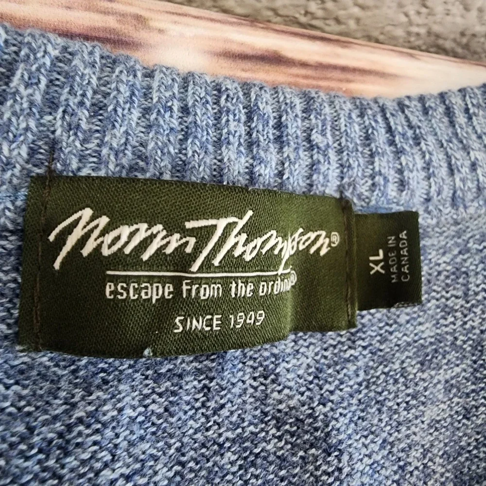 Norm Thompson XL 3D Knit Sweater Blue Beige Geometric Coogi Style Vintage‎ - Picture 4 of 8